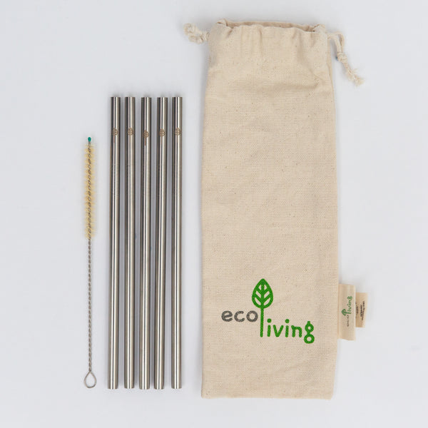 Eco Living Stainless Steel Straight Drinking Straw - 5-Pack